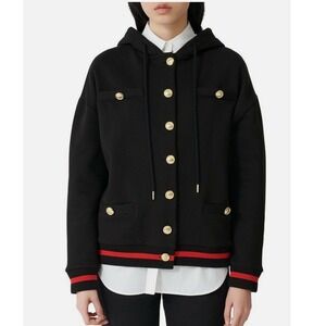 MAJE Black Paradise Paris Button Detail Sequin Embellished Hooded Jacket Sz S